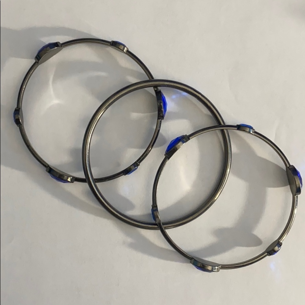 Gunmetal and blue gemstone bangle bracelet set